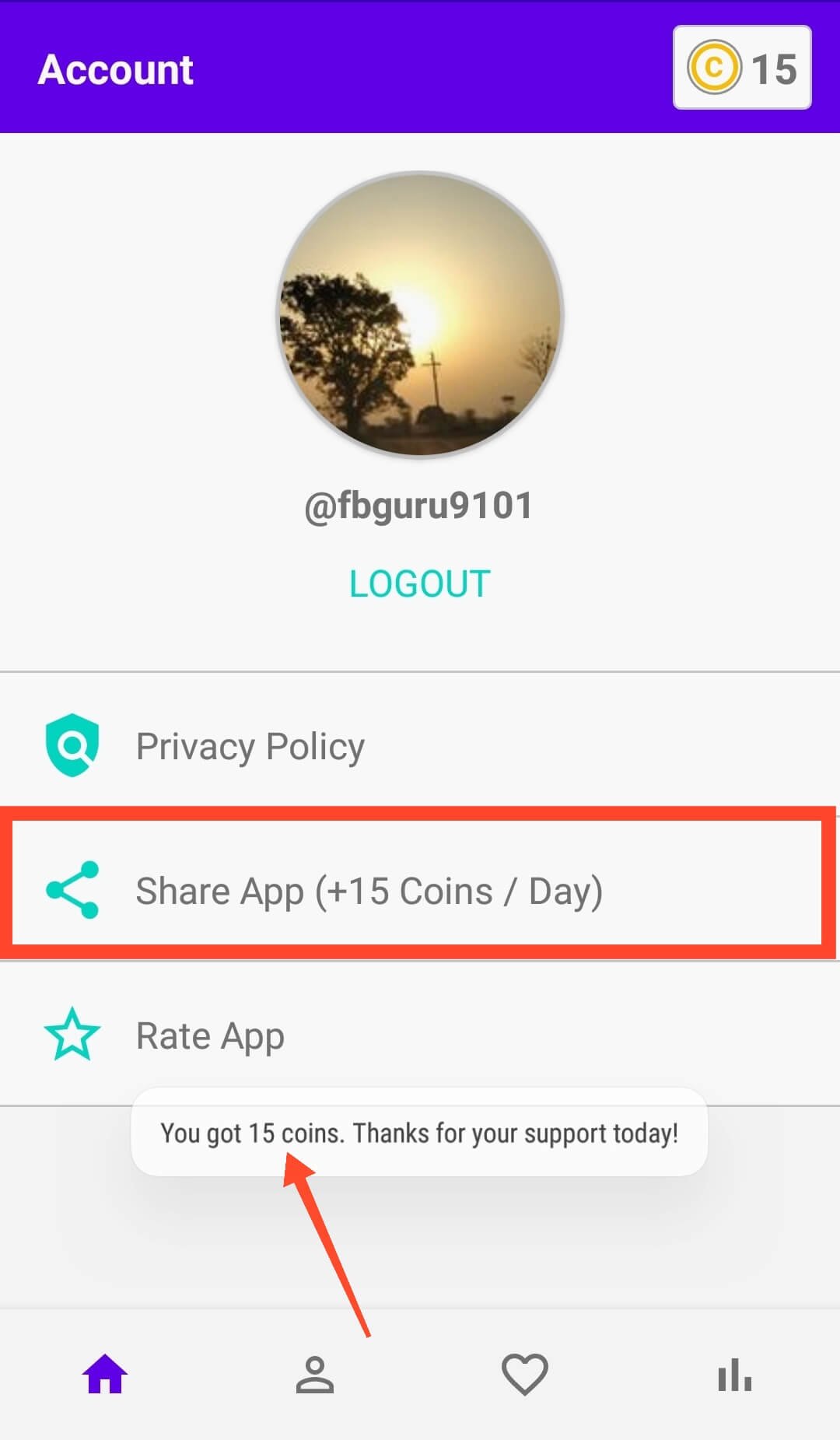 Share App and Earn Coins